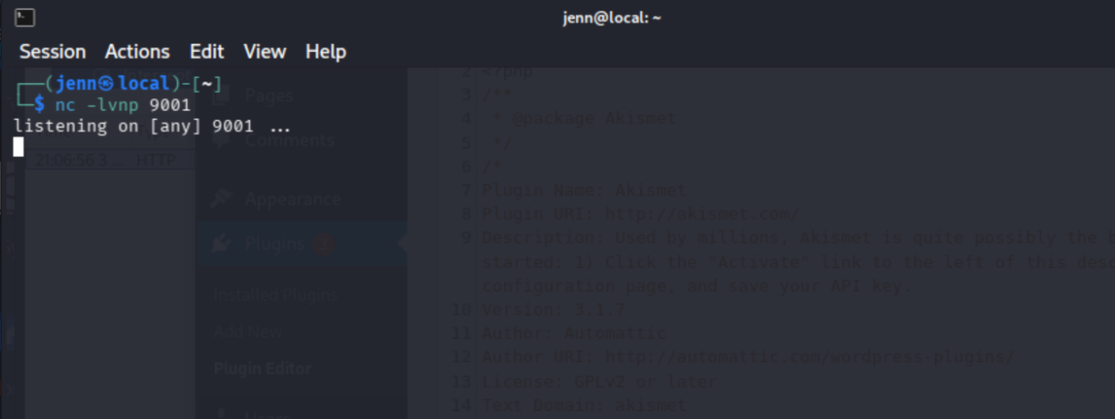 Netcat listener started on attack machine